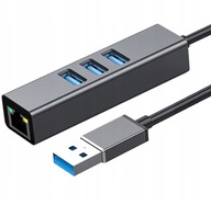 Adaptér HUB 3x USB 3.0 + Ethernet RJ45 1000 Mbps pre počítač a notebook