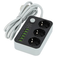 Predlžovací kábel 2m, 3 zásuvky 10A, 6x USB Smartled Predlžovací kábel 2m, 3 zásuvky 10A, 6x USB Smartled