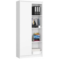 Kancelársky regál, matná biela, 8 políc, 1 dvierka, 80 cm Kancelársky regál, matná biela, 8 políc, 1 dvierka, 80 cm