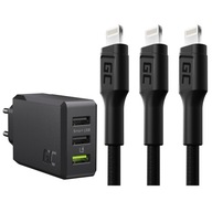 3x USB-A sieťová nabíjačka + 3x LED Lightning kábel 1,2 m pre iPhone 13 14