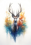 PLAGÁT Jeleň do obývačky, spálne, akvarel, 30x40 PLAGÁT Jeleň do obývačky, spálne, akvarel, 30x40