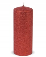 Vianočná sviečka, červené trblietky H18