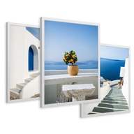 SET Zarámované obrazy plagáty Santorini triptych domy s bielym morom 43x99