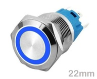 Vypínač, monostabilný, chvíľkový, modré podsvietenie, 22 mm Vypínač, monostabilný, chvíľkový, modré podsvietenie, 22 mm