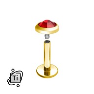 zlatá VNÚTORNÁ TITÁNOVÁ LABRETKA s červeným zirkónom 1,2/10/4 mm zlatá VNÚTORNÁ TITÁNOVÁ LABRETKA s červeným zirkónom 1,2/10/4 mm