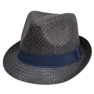 námornícka modrá pánsky letný slamený klobúk TRILBY papierový vzor 59cm námornícka modrá pánsky letný slamený klobúk TRILBY papierový vzor 59cm