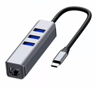 Adaptér HUB Sieťová karta USB-C Ethernet Gigabit RJ45 LAN OTG 3x USB 3.0