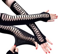 Dlhé elastické rukavice čierne gotické palčiaky
