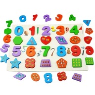 Drevené puzzle farebných čísel a tvarov Drevené puzzle farebných čísel a tvarov