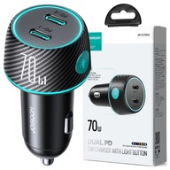 RÝCHLA NABÍJAČKA DO AUTO JOYROOM 2XUSB C 70W S LED PODSVIETENÍM ČIERNA RÝCHLA NABÍJAČKA DO AUTO JOYROOM 2XUSB C 70W S LED PODSVIETENÍM ČIERNA