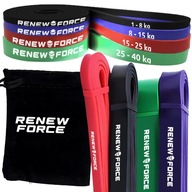 Set XL 4 cvičebné pásy POWER BAND silný odporový pás RENEW FORCE + puzdro