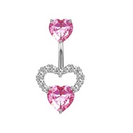 Piercing do pupka z chirurgickej ocele s ružovými srdiečkami Piercing do pupka z chirurgickej ocele s ružovými srdiečkami