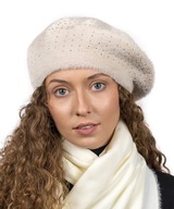 Svetlobéžová čiapka BERET Alpaca Rhinestones dámska alpaková baretka