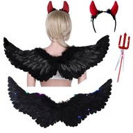 OUTFIT SET DEVIL DEVIL HALLOWEEN KRÍDLA HORN ČIERNE PIERKO LED VEĽKÉ OUTFIT SET DEVIL DEVIL HALLOWEEN KRÍDLA HORN ČIERNE PIERKO LED VEĽKÉ