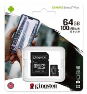 Pamäťová karta SD Kingston Canvas Select Plus 64GB + mikro adaptér Pamäťová karta SD Kingston Canvas Select Plus 64GB + mikro adaptér
