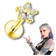 Labret náušnice zlatý kvet so zirkónmi helix napichovacie ušné šperky 1,2/6 Labret náušnice zlatý kvet so zirkónmi helix napichovacie ušné šperky 1,2/6