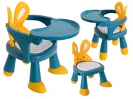 Žlto-modrá stolová stolička na kŕmenie a hranie pre batoľa