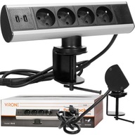 Zásuvka na stolný nábytok 2x USB nabíjačka 4x230V montážna konzola 1,8m kábel Zásuvka na stolný nábytok 2x USB nabíjačka 4x230V montážna konzola 1,8m kábel