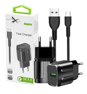 Nástenná nabíjačka AMPERE s QC 3.0 USB C káblom 1m Nástenná nabíjačka AMPERE s QC 3.0 USB C káblom 1m