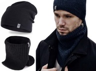 ČIERNY pánsky set, čiapka s brmbolcom + GOLF bex šál ČIERNY pánsky set, čiapka s brmbolcom + GOLF bex šál