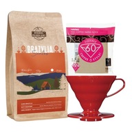 KÁVA BRAZIL SANTOS 250g + DRIP RED V60-02 + HNEDÉ FILTRE 100 ks