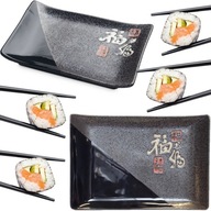 Keramický čierno-sivý tanier na sushi s FU znakmi Keramický čierno-sivý tanier na sushi s FU znakmi