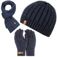 Pánska šatka, čiapka a rukavice, zimný štýl, námornícka modrá