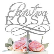 Strieborná tortová torta s menovkou ozdoba NAME svadobná svadba Strieborná tortová torta s menovkou ozdoba NAME svadobná svadba