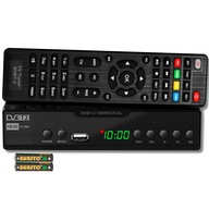 POZEMNÝ TV TUNER DEKODÉR DVB-T2 HEVC FULL HD HDMI SCART USB BATÉRIA DIAĽK.