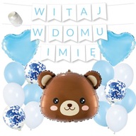 Balón VÍTAJTE DOMA SET NAME modrý + MEDVEĎOVÁ hlava na privítanie chlapčeka Balón VÍTAJTE DOMA SET NAME modrý + MEDVEĎOVÁ hlava na privítanie chlapčeka