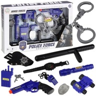 Súprava policajného kostýmu, policajt, pištoľ a putá Súprava policajného kostýmu, policajt, pištoľ a putá