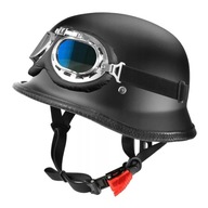 L Moto prilba Chopper Čierna nemecká veteránska arašidová prilba + okuliare L Moto prilba Chopper Čierna nemecká veteránska arašidová prilba + okuliare