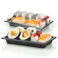 Čierne podnosy na sushi + pokrievky 50 ks. 9 x 16 cm