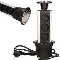 Stolová zásuvka Virone skrytá v doske stola 3x230V s kolíkom a 1,8m INOX káblom Stolová zásuvka Virone skrytá v doske stola 3x230V s kolíkom a 1,8m INOX káblom