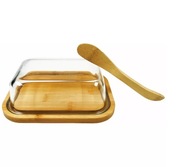 Kasselská miska na maslo, sklo, kasselské bambusové drevo.