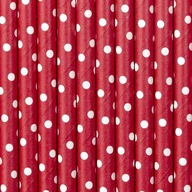Červené papierové slamky s bielymi bodkami 19,5 cm