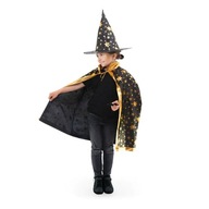 Kostým čarodejnice v čierno-zlatom halloweenskom prestrojení karneval