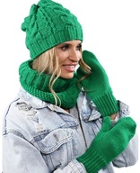 ČIAPKA, SUKŇA, RUKAVICE, dámska teplá súprava na zimu, módny zelený darček