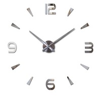 Veľké nástenné hodiny s nálepkou, 80-120 cm, strieborné, 4 číslice