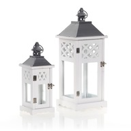 Drevený záhradný lampáš, súprava bielych lampášov Drevený záhradný lampáš, súprava bielych lampášov