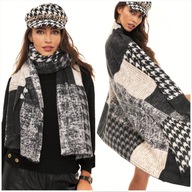 TEPLÁ ŠÁLKA houndstooth melange béžová šedá čierna TEPLÁ ŠÁLKA houndstooth melange béžová šedá čierna