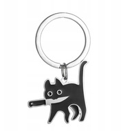 KOVOVÝ KEYRING STRIEBORNÝ MAČKA NÔŽ DO ÚST MAČKA S NOŽOM PRÍvesok ČIERNA MAČKA KOVOVÝ KEYRING STRIEBORNÝ MAČKA NÔŽ DO ÚST MAČKA S NOŽOM PRÍvesok ČIERNA MAČKA