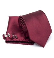 Pánska bordová kravata + vreckovka + manžetové gombíky