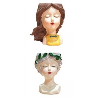 2 ženské hlavy, živicové sukulenty, kvetináče