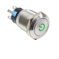 Okrúhly chvíľkový zelený kovový vypínač POWER LED12V PBW-16 Okrúhly chvíľkový zelený kovový vypínač POWER LED12V PBW-16