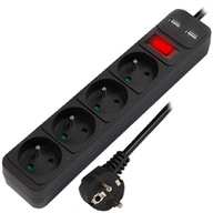 PREdlžovací kábel HRUBÝ KÁBEL SPÍNAČ NAPÁJANIA 4 ZÁSUVKY 2xUSB 2.1A 3M PREdlžovací kábel HRUBÝ KÁBEL SPÍNAČ NAPÁJANIA 4 ZÁSUVKY 2xUSB 2.1A 3M