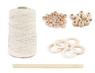 Sada MACRAME, 37 kusov, šnúrka, korálky, krúžky, tyčinka Sada MACRAME, 37 kusov, šnúrka, korálky, krúžky, tyčinka