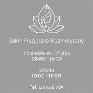 Nálepka s otváracími hodinami salónu krásy 80x80 Nálepka s otváracími hodinami salónu krásy 80x80