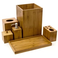 Súprava bambusového nábytku s kúpeľňovými doplnkami 6v1
