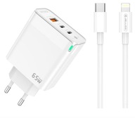 Rýchla nabíjačka 65W 2 x USB-C + USB3.0 + iPhone Lightning kábel Rýchla nabíjačka 65W 2 x USB-C + USB3.0 + iPhone Lightning kábel